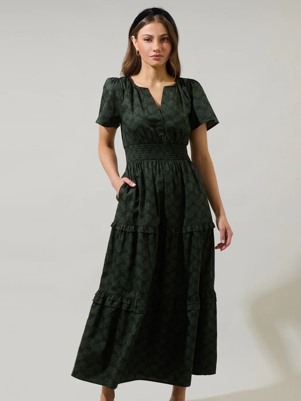 Haslet Floral Palmer Poplin Tiered Maxi Dress